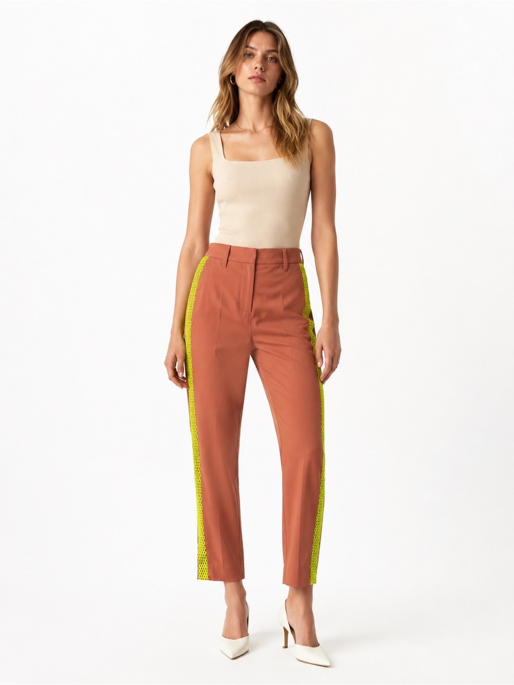 NWT Wildfang Dusty Rose Neon Green Empower Colorblock Slim Crop Pant Sz 2